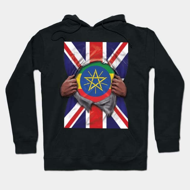 Ethiopia Flag Great Britain Flag Ripped - Gift for Ethiopian From Ethiopia Hoodie by Country Flags